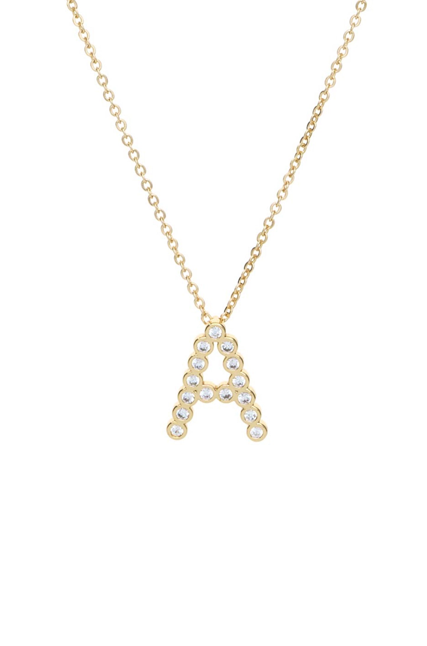 Simple Crystal Initial 18k Gold Plated Necklace letter A