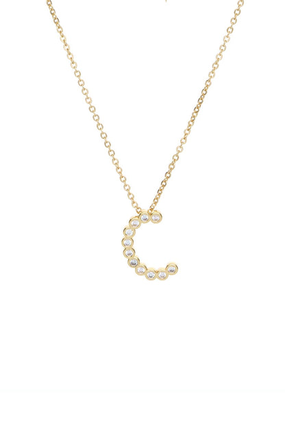 Simple Crystal Initial 18k Gold Plated Necklace letter C