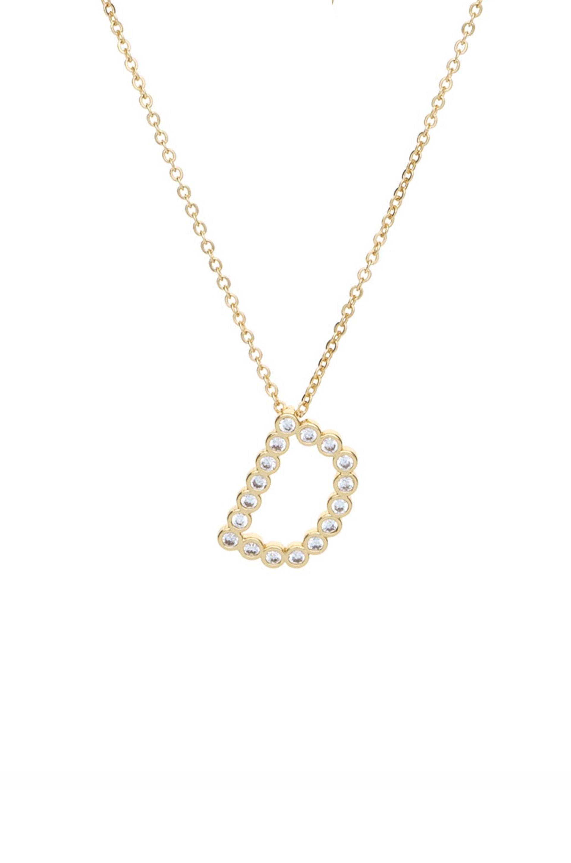 Simple Crystal Initial 18k Gold Plated Necklace letter D