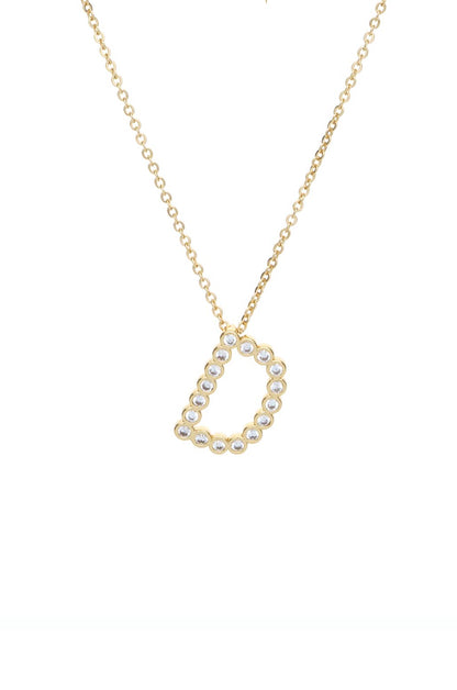 Simple Crystal Initial 18k Gold Plated Necklace letter D