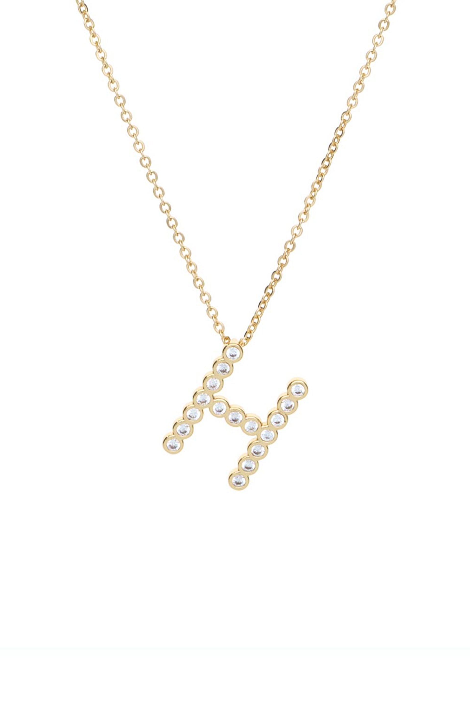 Simple Crystal Initial 18k Gold Plated Necklace letter H