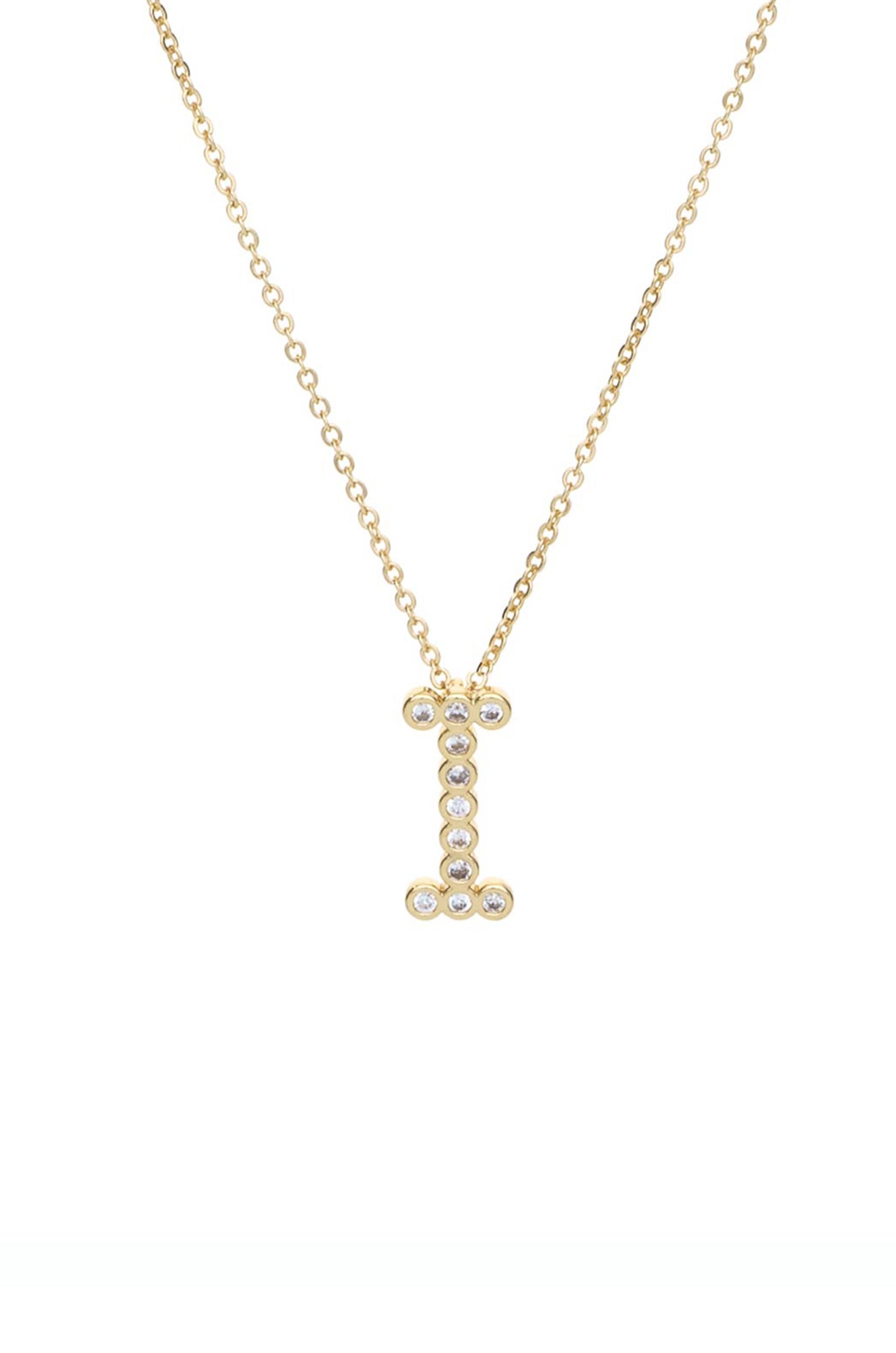 Simple Crystal Initial 18k Gold Plated Necklace letter I