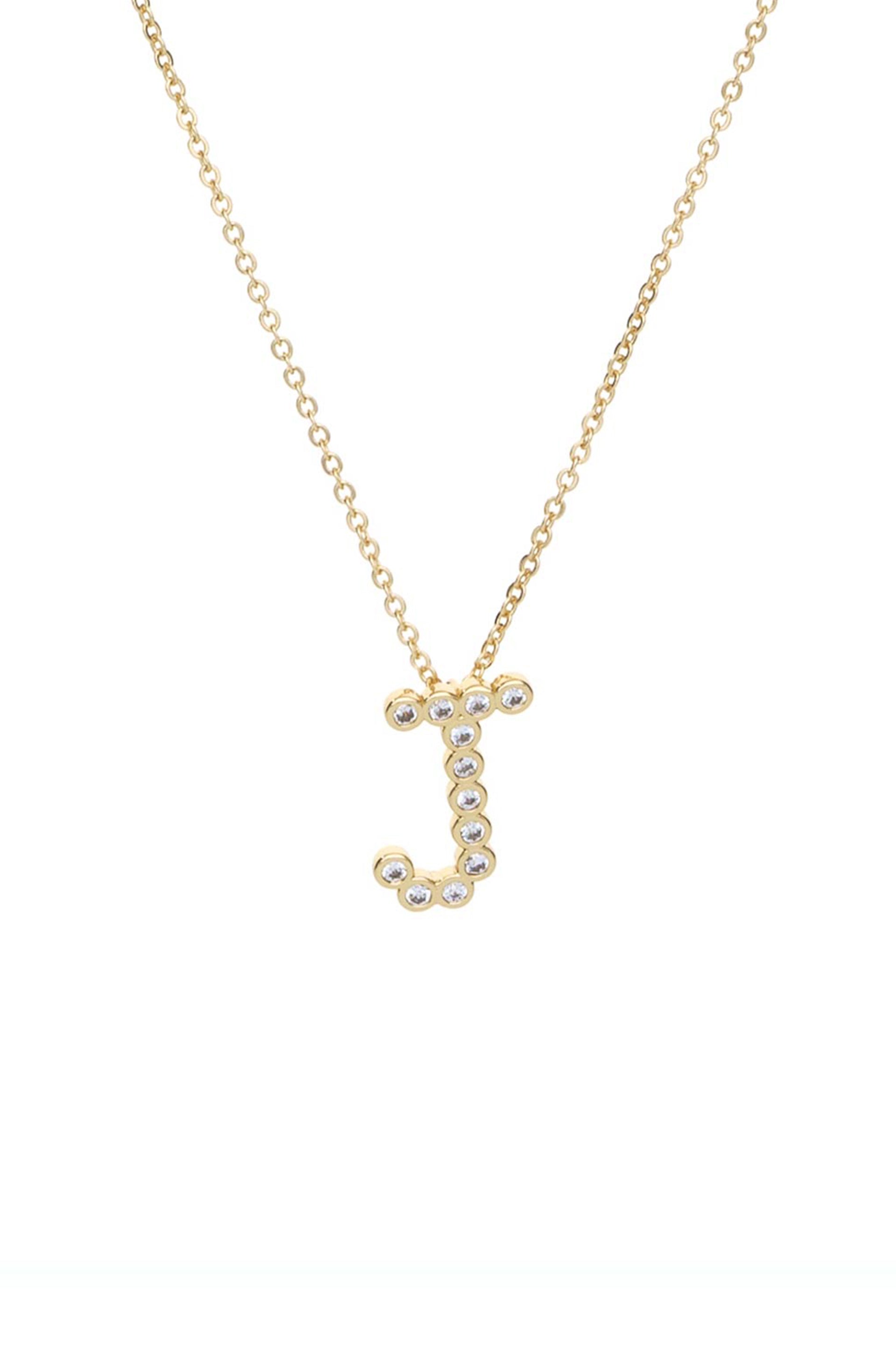 Simple Crystal Initial 18k Gold Plated Necklace letter J