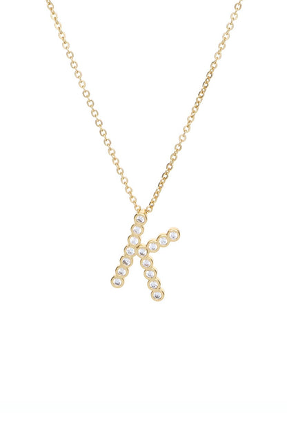 Simple Crystal Initial 18k Gold Plated Necklace letter K