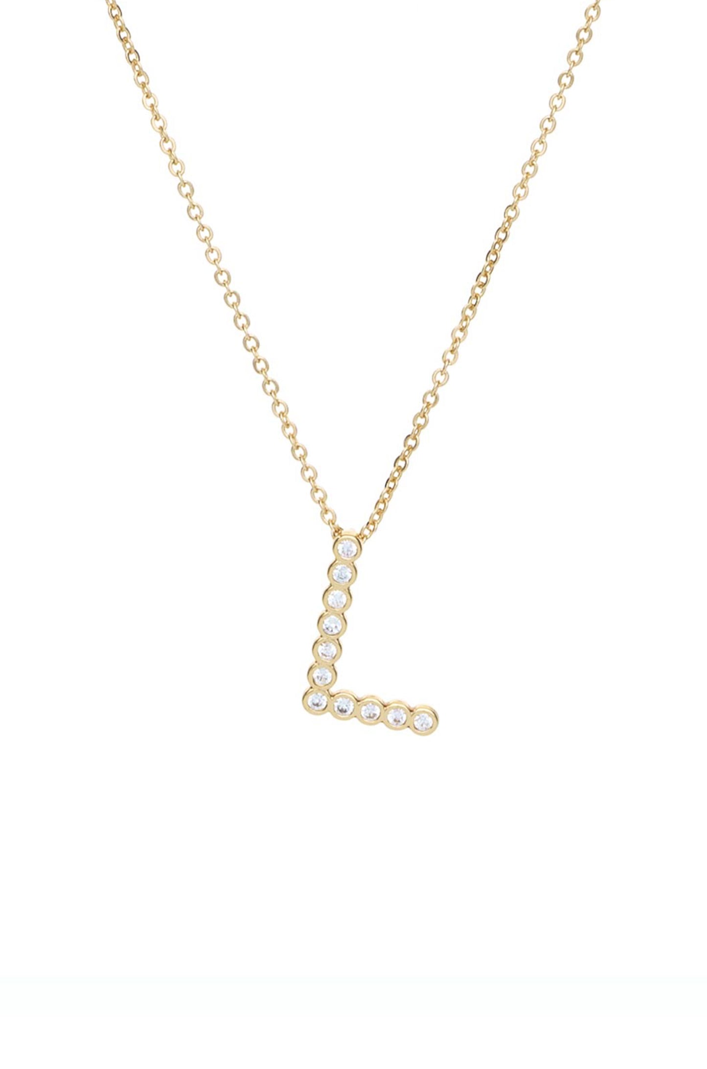 Simple Crystal Initial 18k Gold Plated Necklace letter L