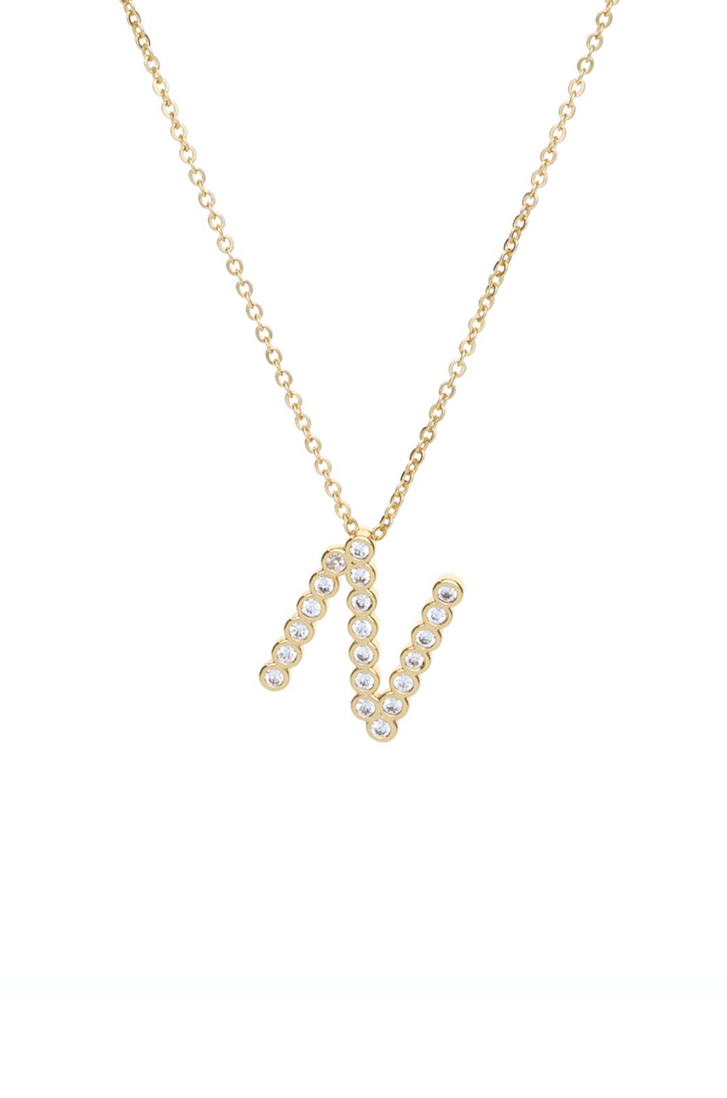 Simple Crystal Initial 18k Gold Plated Necklace letter N