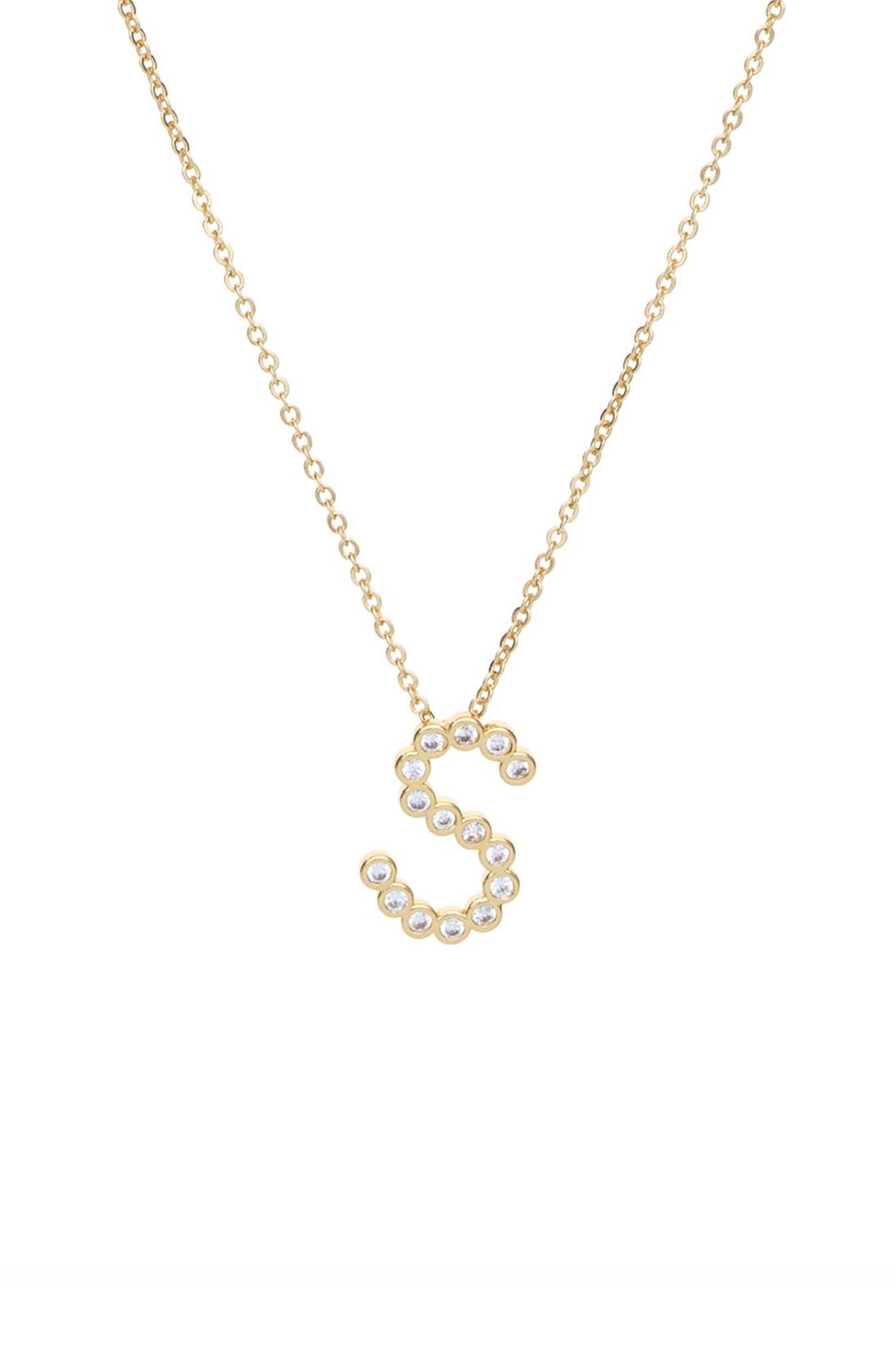 Simple Crystal Initial 18k Gold Plated Necklace letter S