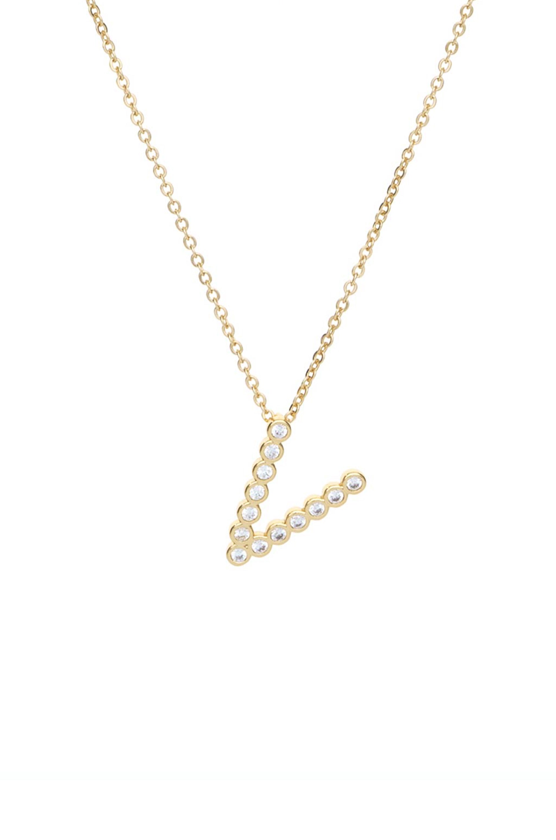 Simple Crystal Initial 18k Gold Plated Necklace letter V