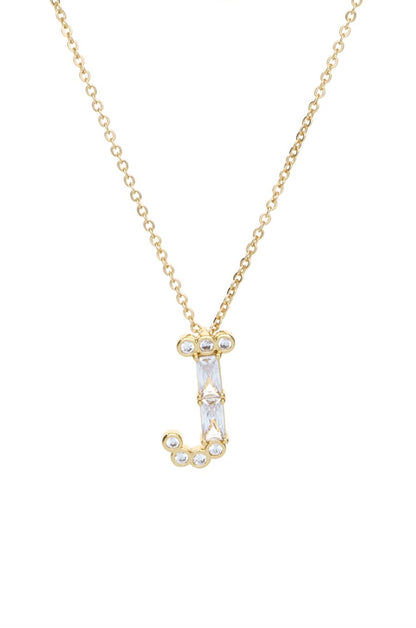 Mixed Crystal Initial 18k Gold Plated Necklace letter J