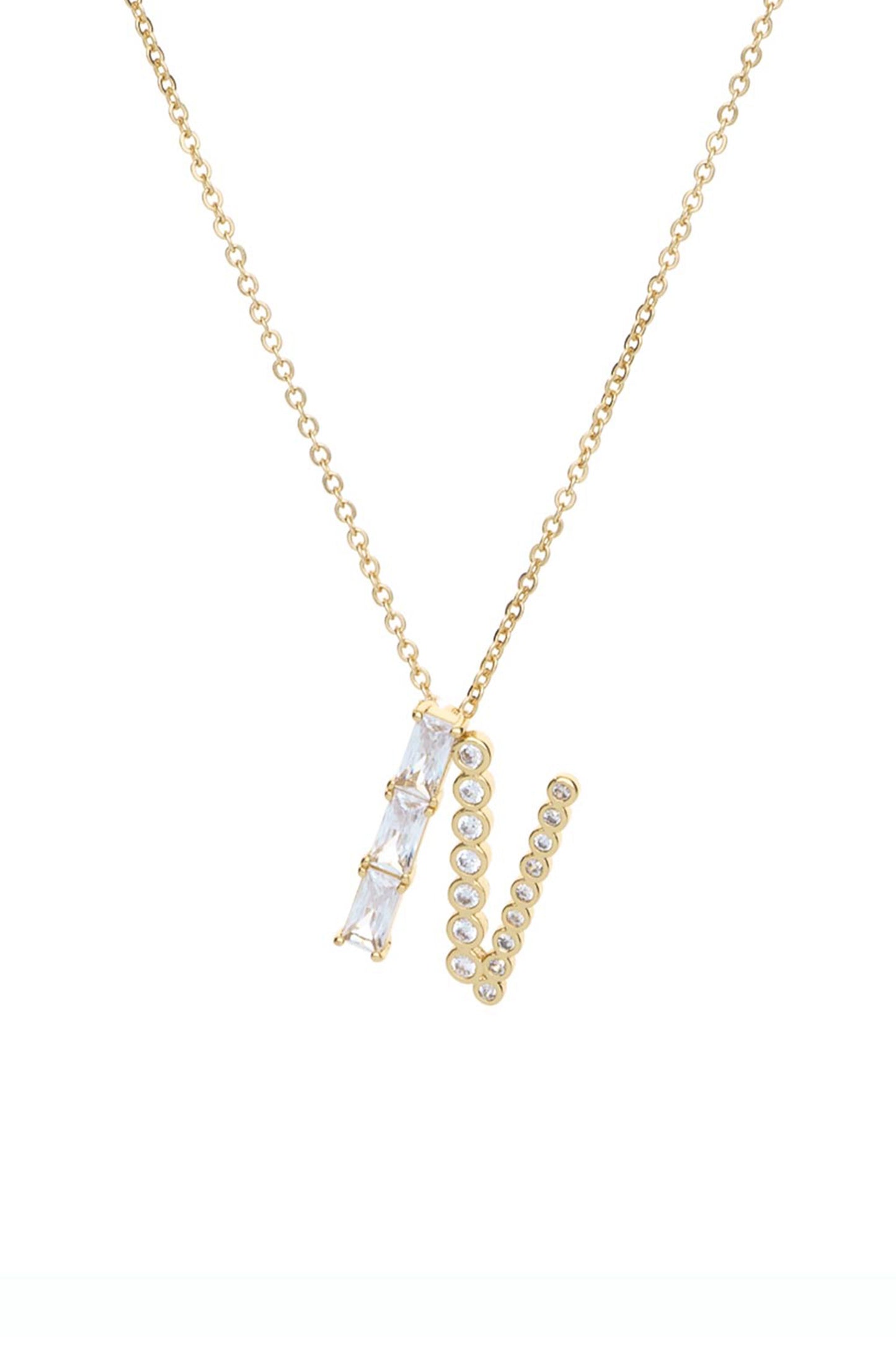 Mixed Crystal Initial 18k Gold Plated Necklace letter N