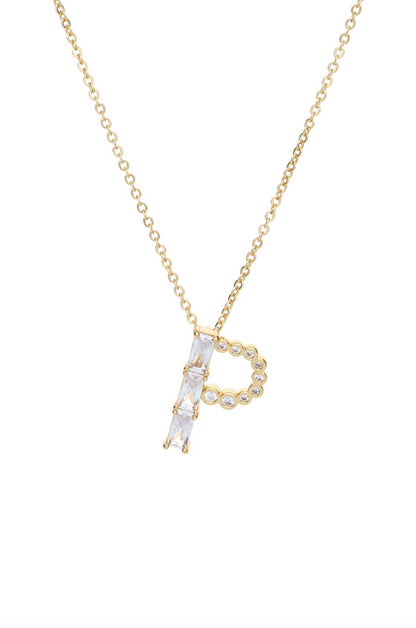 Mixed Crystal Initial 18k Gold Plated Necklace letter P