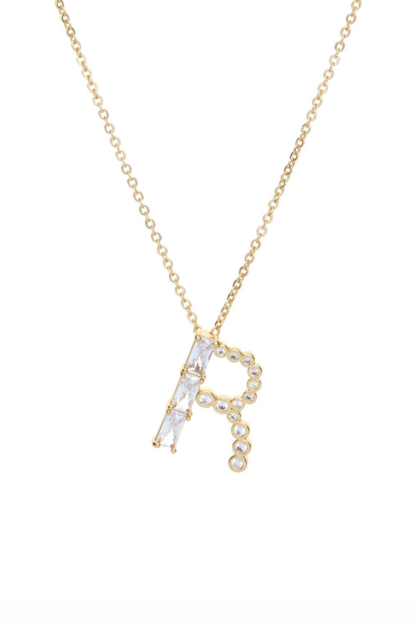 Mixed Crystal Initial 18k Gold Plated Necklace letter R