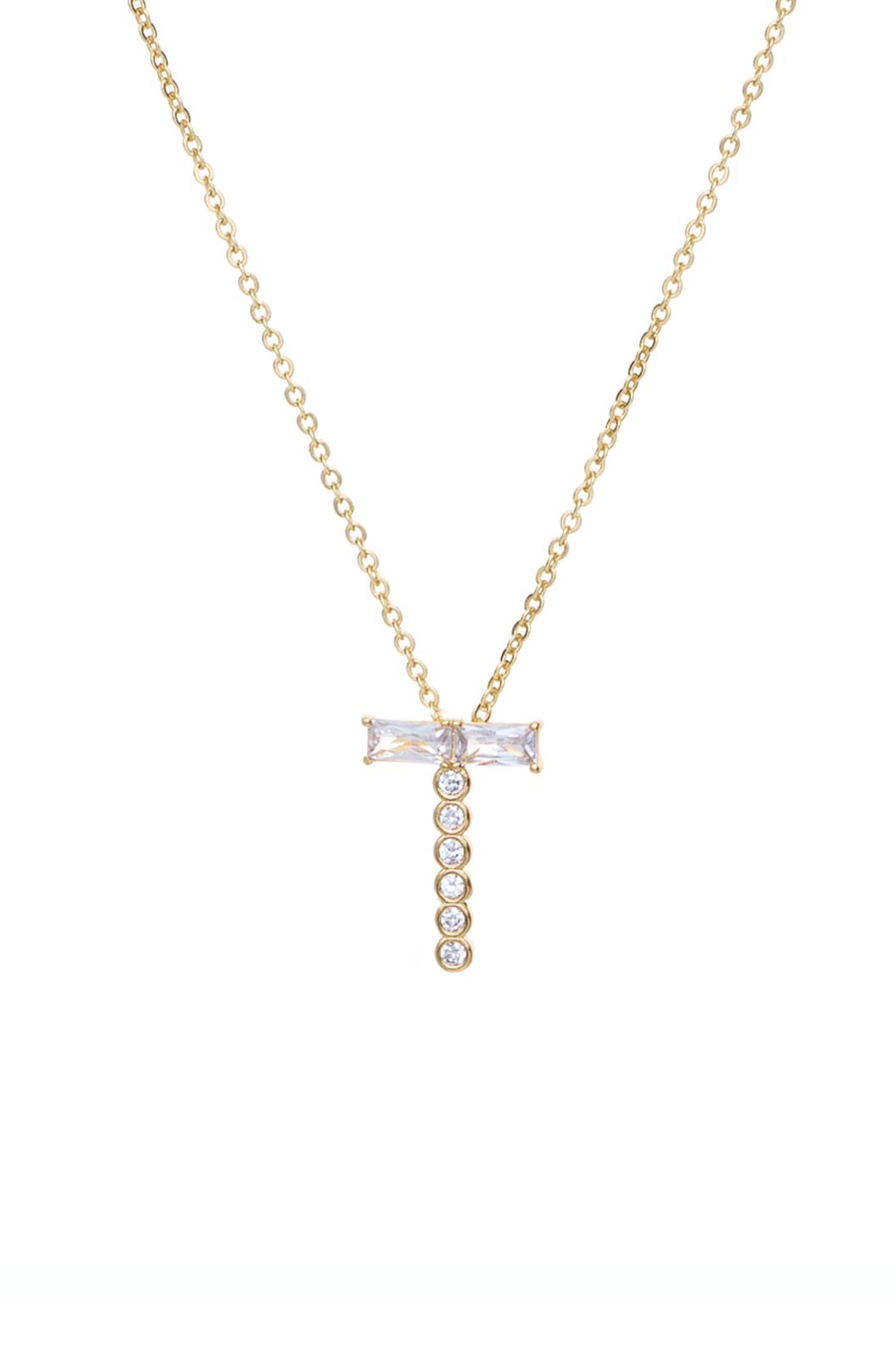 Mixed Crystal Initial 18k Gold Plated Necklace letter T