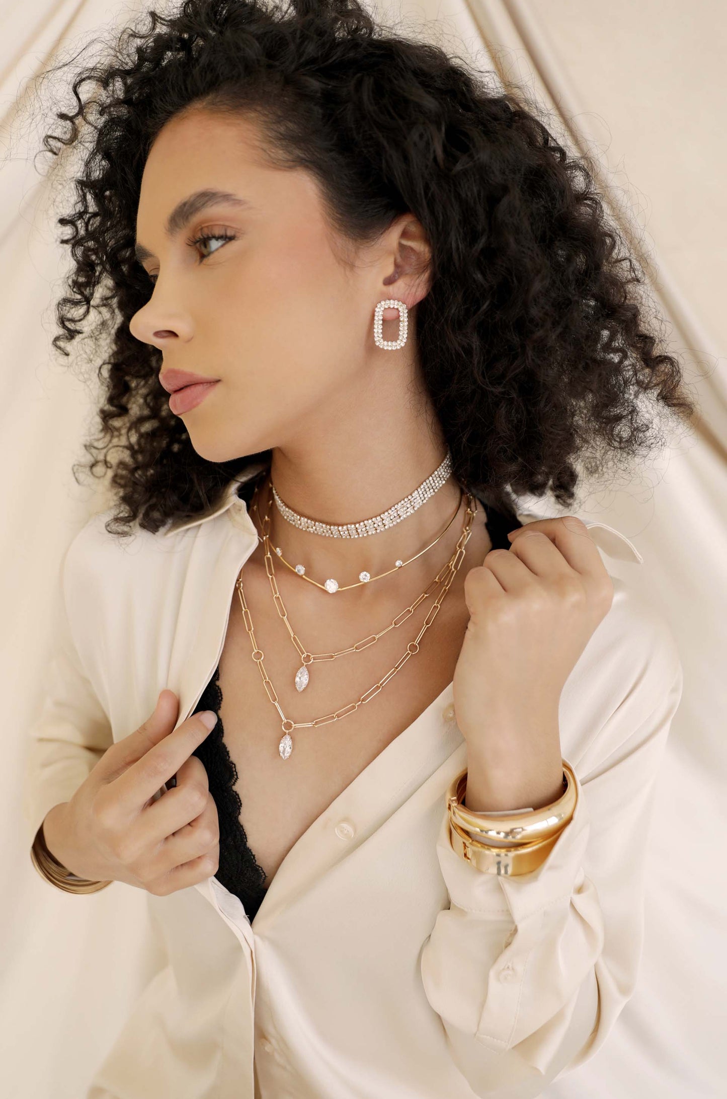 Hard Wired 18k Gold Plated Princess Choker on model 3