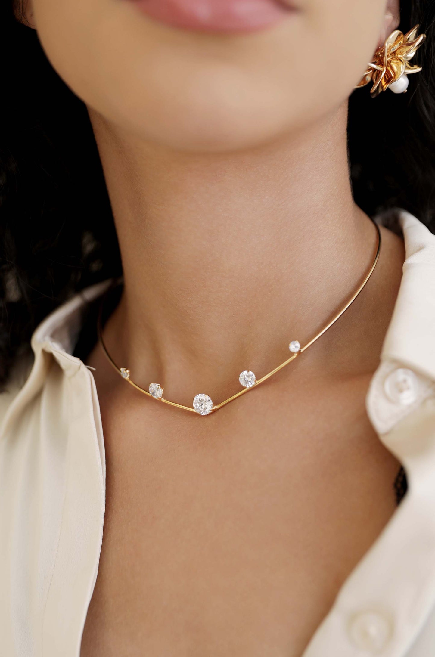 Hard Wired 18k Gold Plated Princess Choker on model
