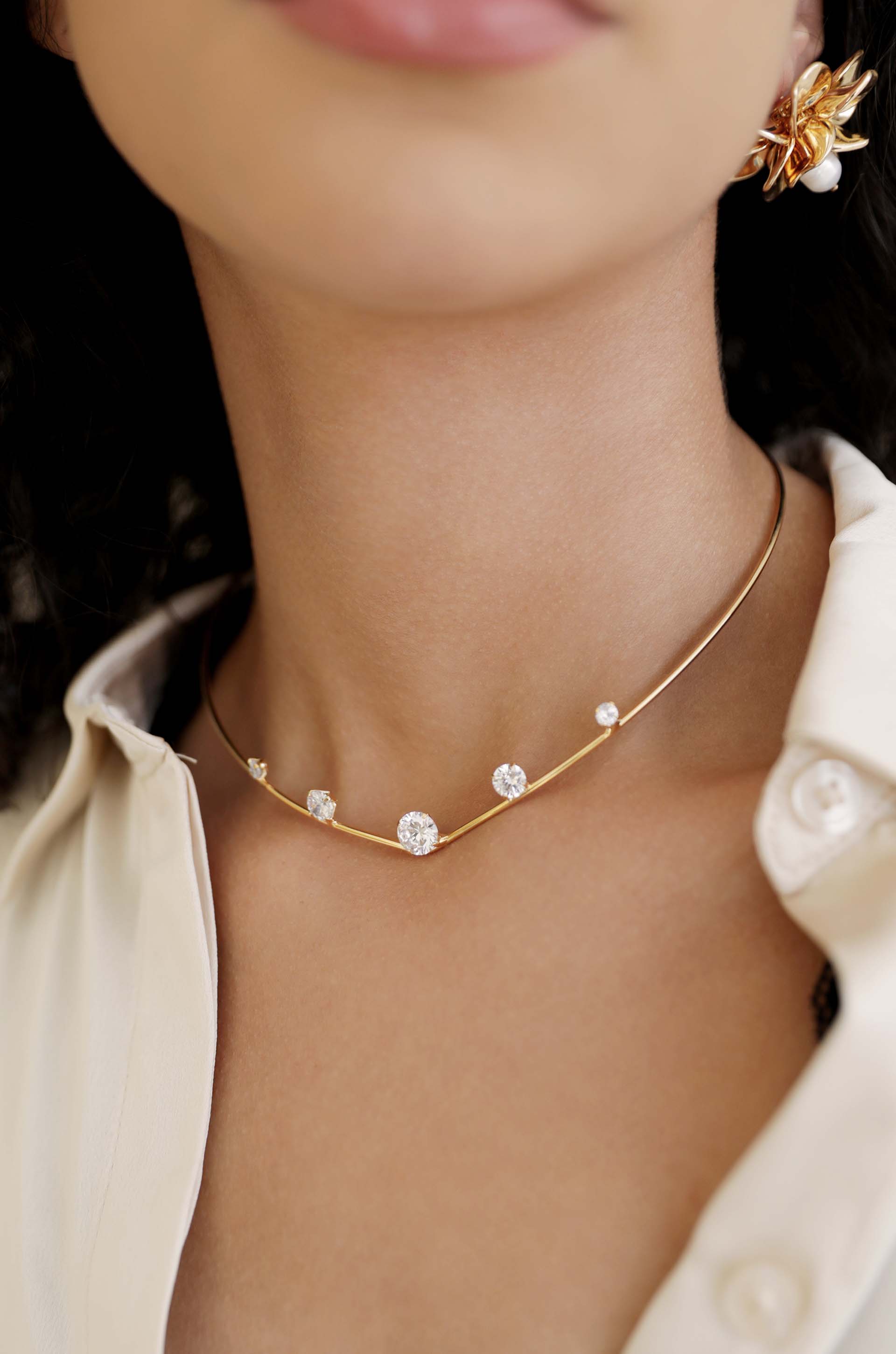 Hard Wired 18k Gold Plated Princess Choker on model