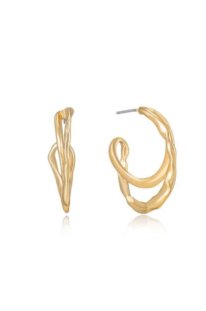 Hammered Golden 18k Gold Plated Hoop Earrings