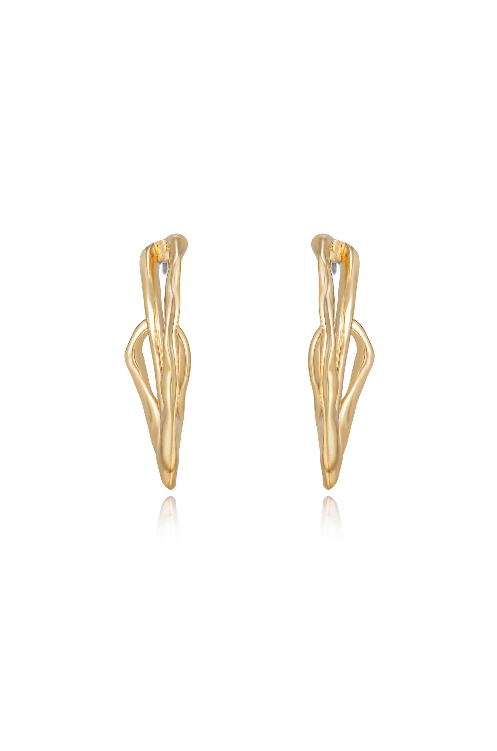 Hammered Golden 18k Gold Plated Hoop Earrings front