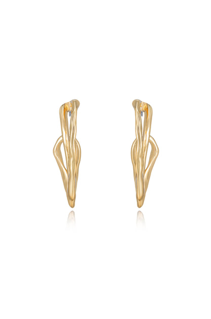 Hammered Golden 18k Gold Plated Hoop Earrings front