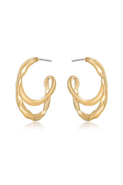 Hammered Golden 18k Gold Plated Hoop Earrings side