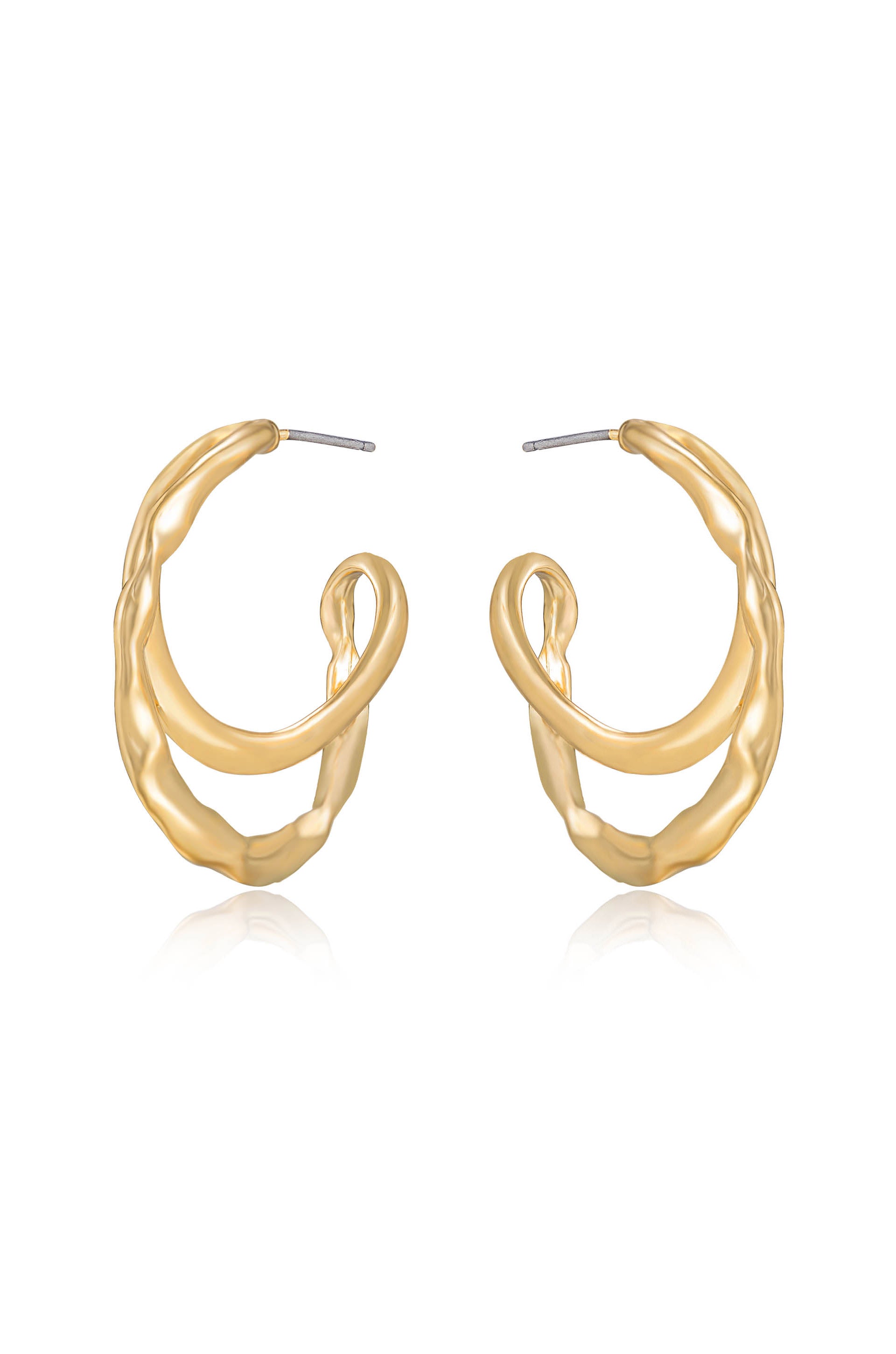 Hammered Golden Hoop Earrings side