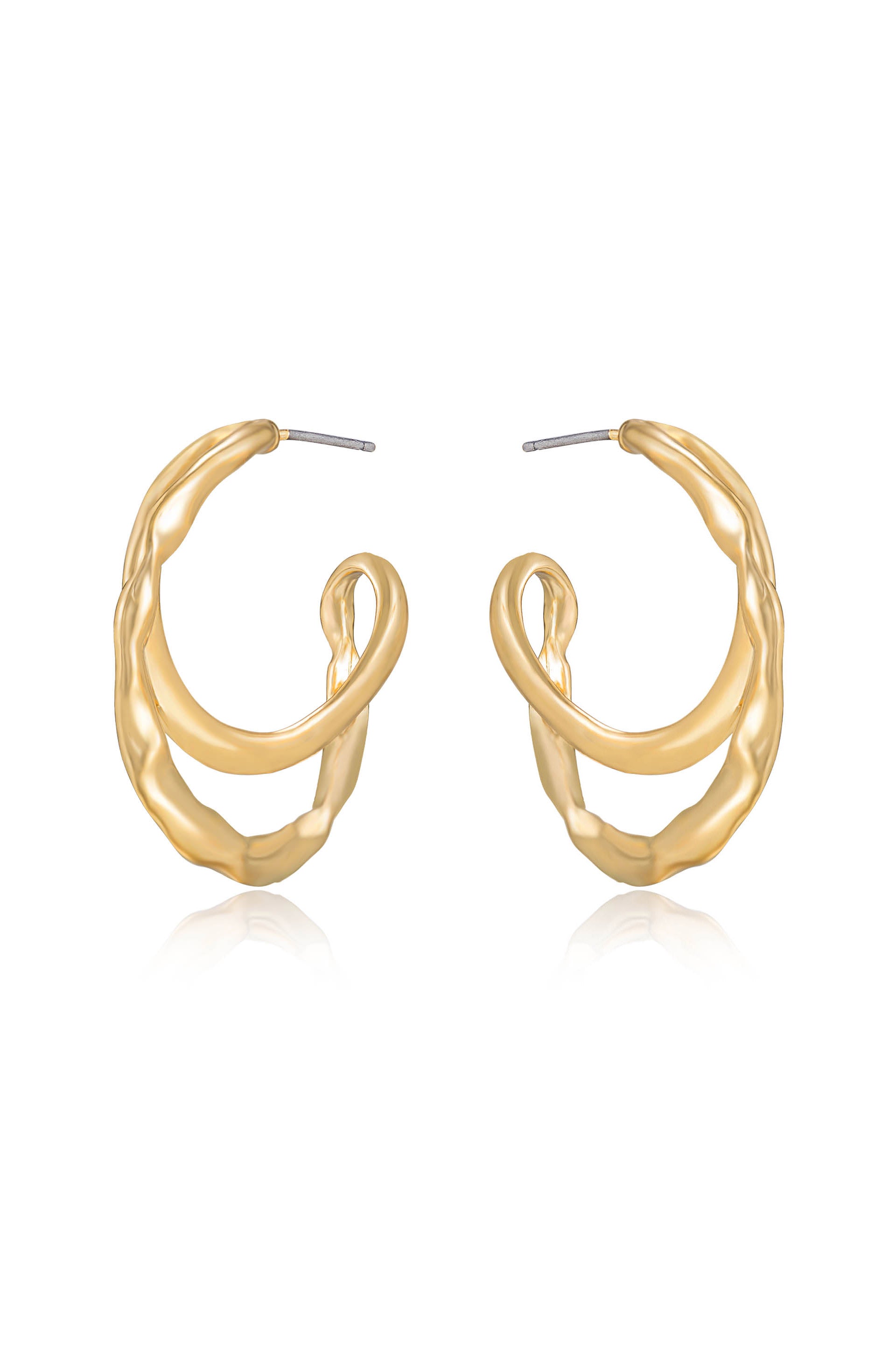 Hammered Golden 18k Gold Plated Hoop Earrings side