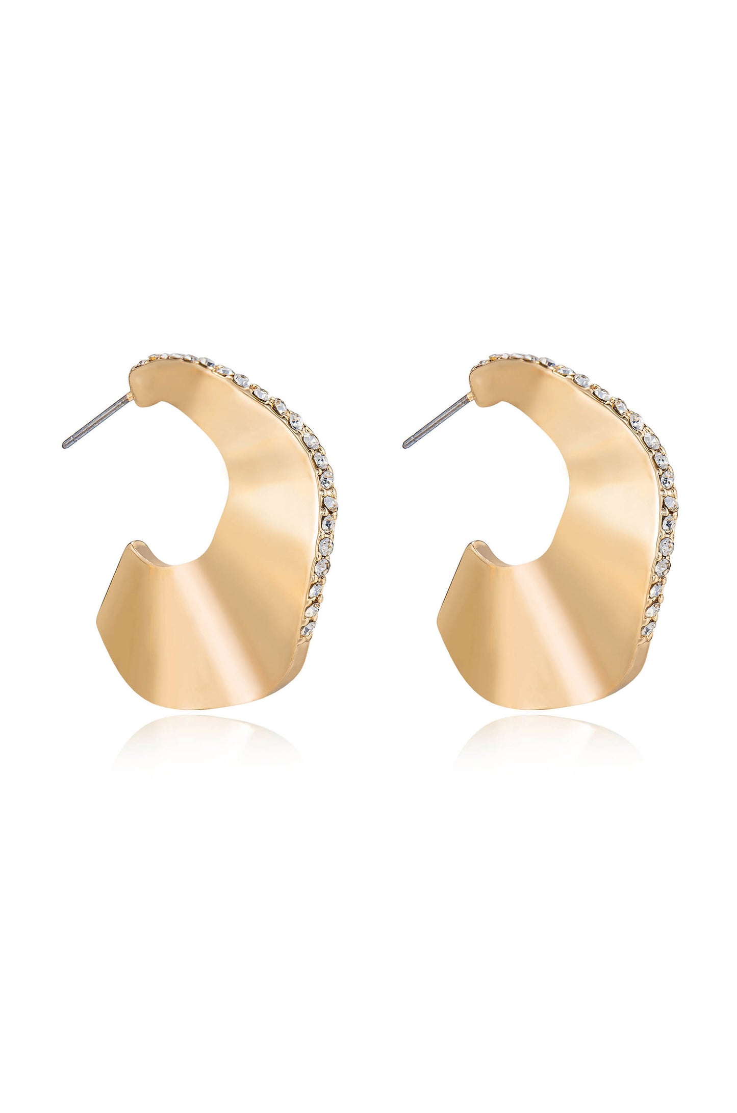 Ripple Pave 18k Gold Plated Hoops side