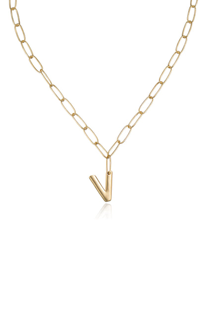 Paperclip Link Initial Necklace V