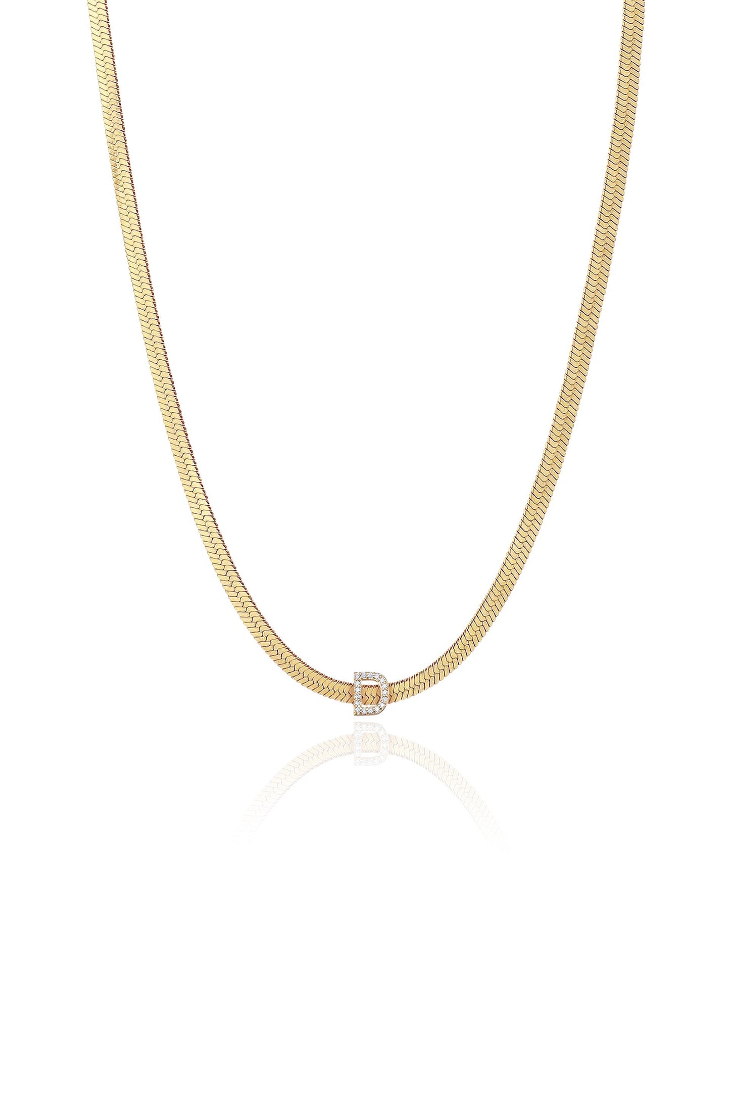 Initial Herringbone 18k Gold Plated Necklace - D