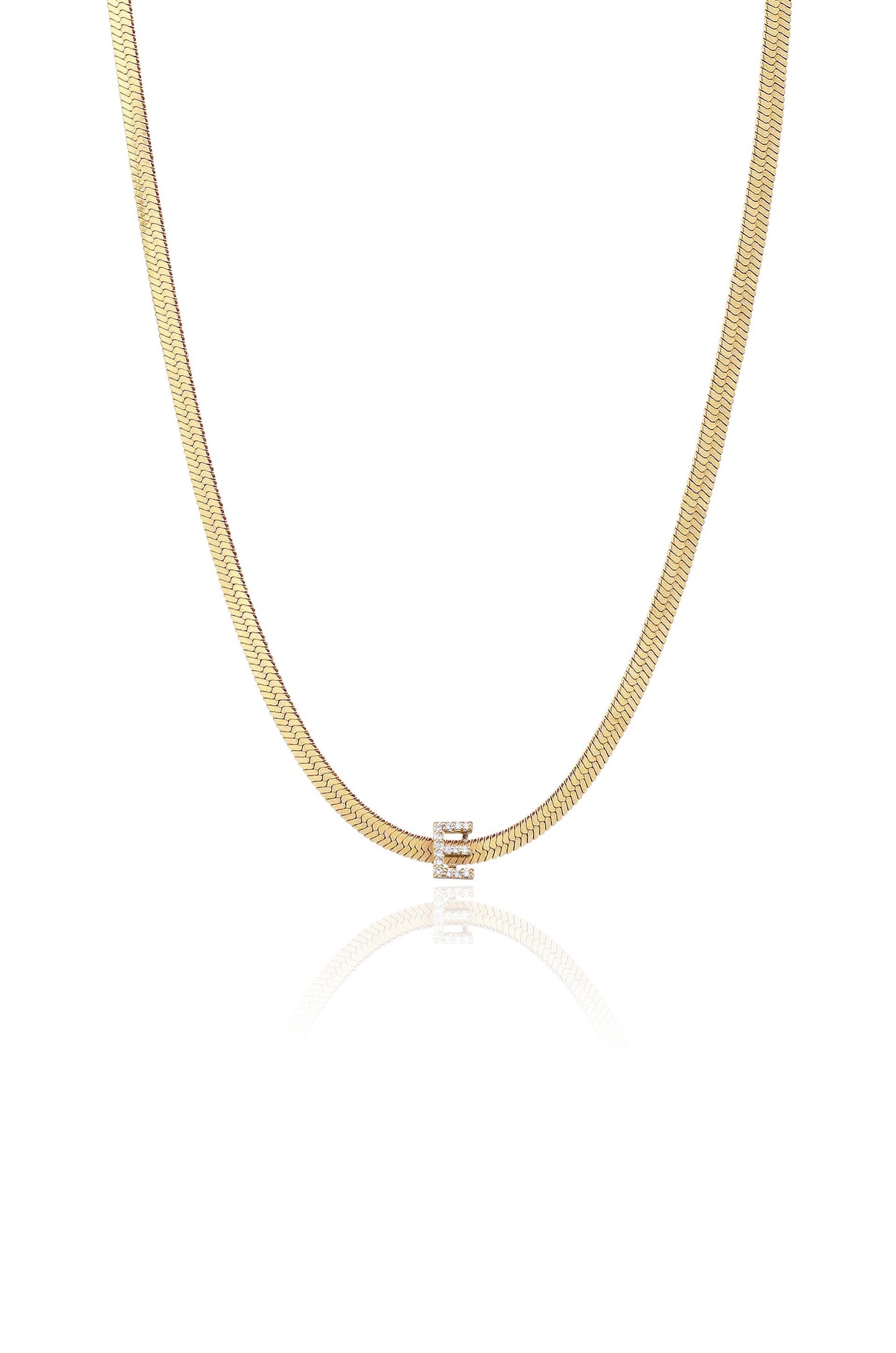 Initial Herringbone 18k Gold Plated Necklace - E