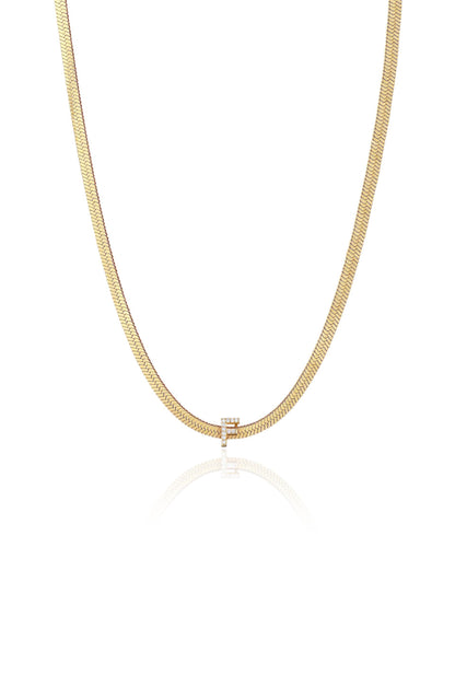 Initial Herringbone 18k Gold Plated Necklace - F