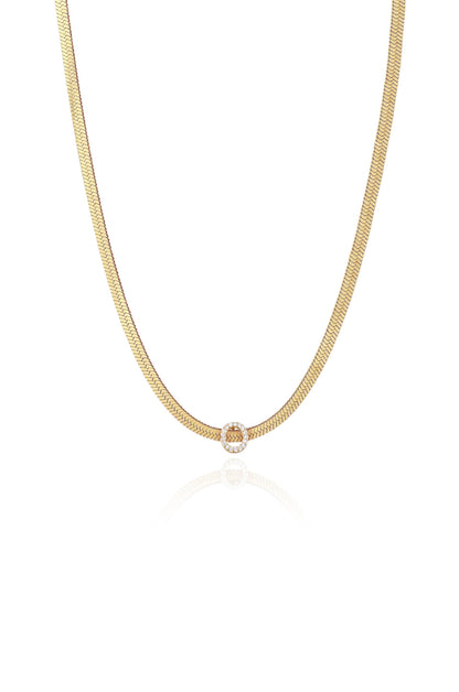 Initial Herringbone 18k Gold Plated Necklace - O