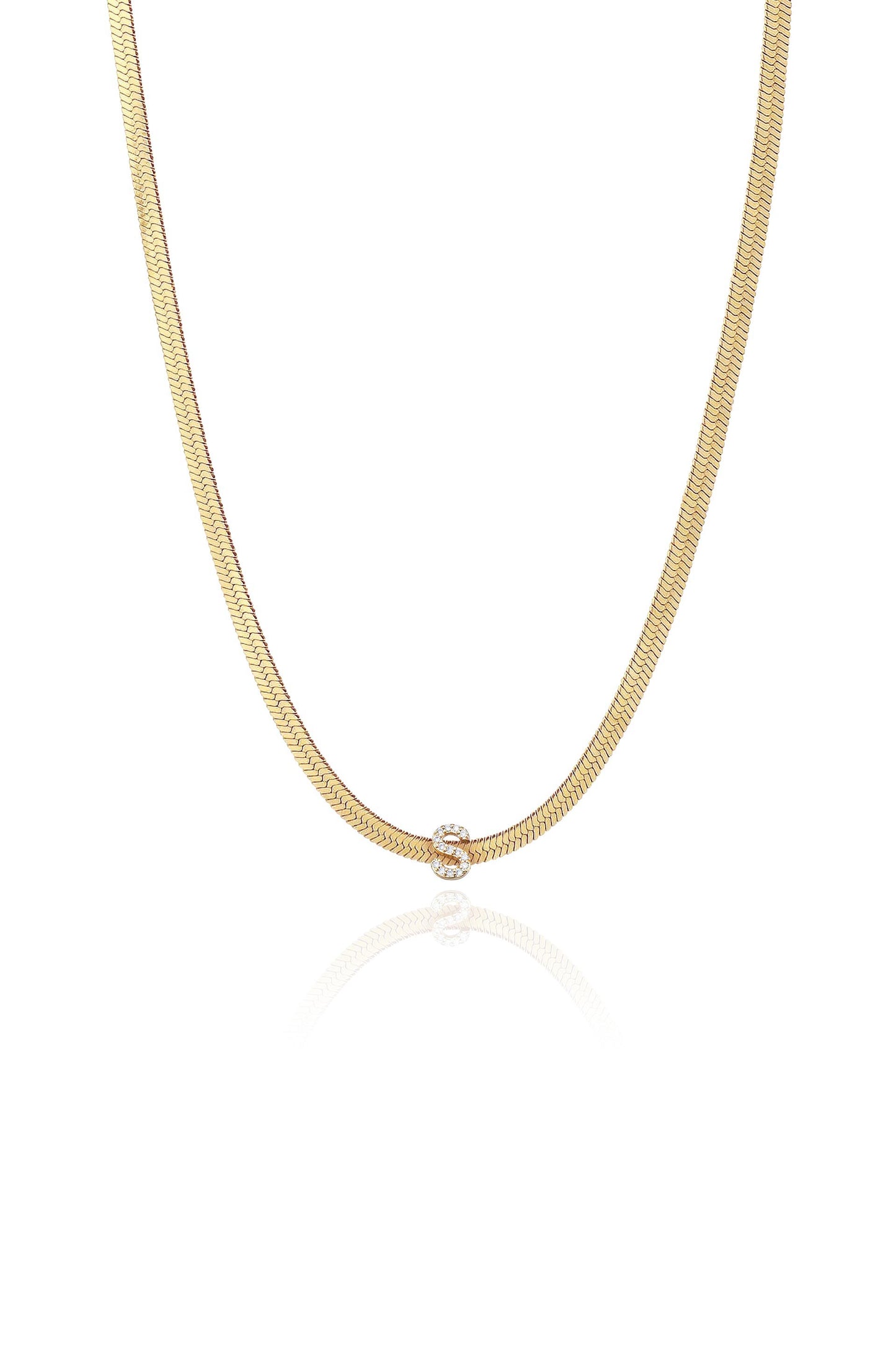 Initial Herringbone 18k Gold Plated Necklace - S