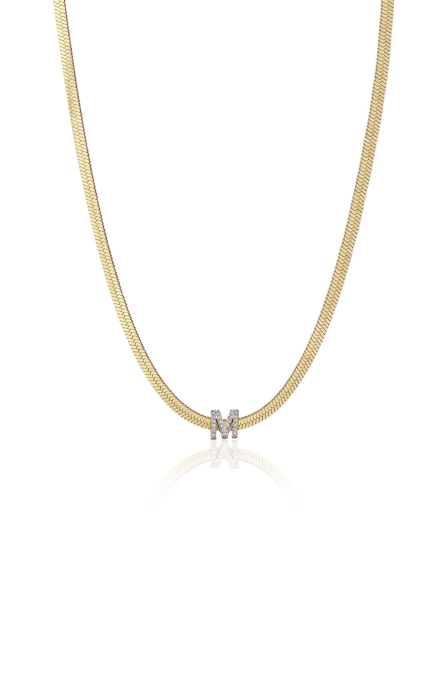 Initial Herringbone 18k Gold Plated Necklace - M