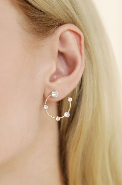 Celestial Small Wire & Crystal Ring 18k Gold Plated Earrings on model