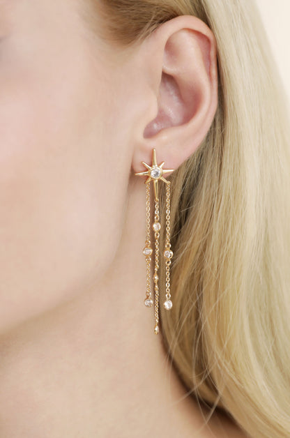 Shooting Star 18k Gold Plated Crystal Dangle Earrings on model