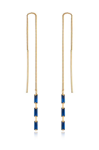 Crystal Baguette Threader Earrings in sapphire