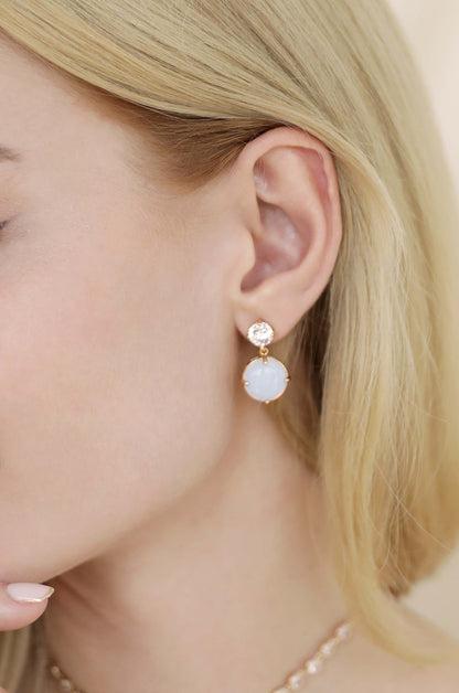 Mystic Opal 18k Gold Plated Dangle Earring on modele