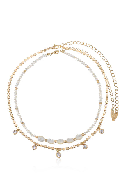 Mixed Pearl and 18k Gold Plated Necklace Set