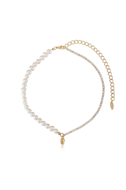 Pearl, Crystal, and Shell 18k Gold Plated Necklace