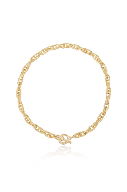 Golden 18k Gold Plated Chain Rope Necklace with Pearl Toggle