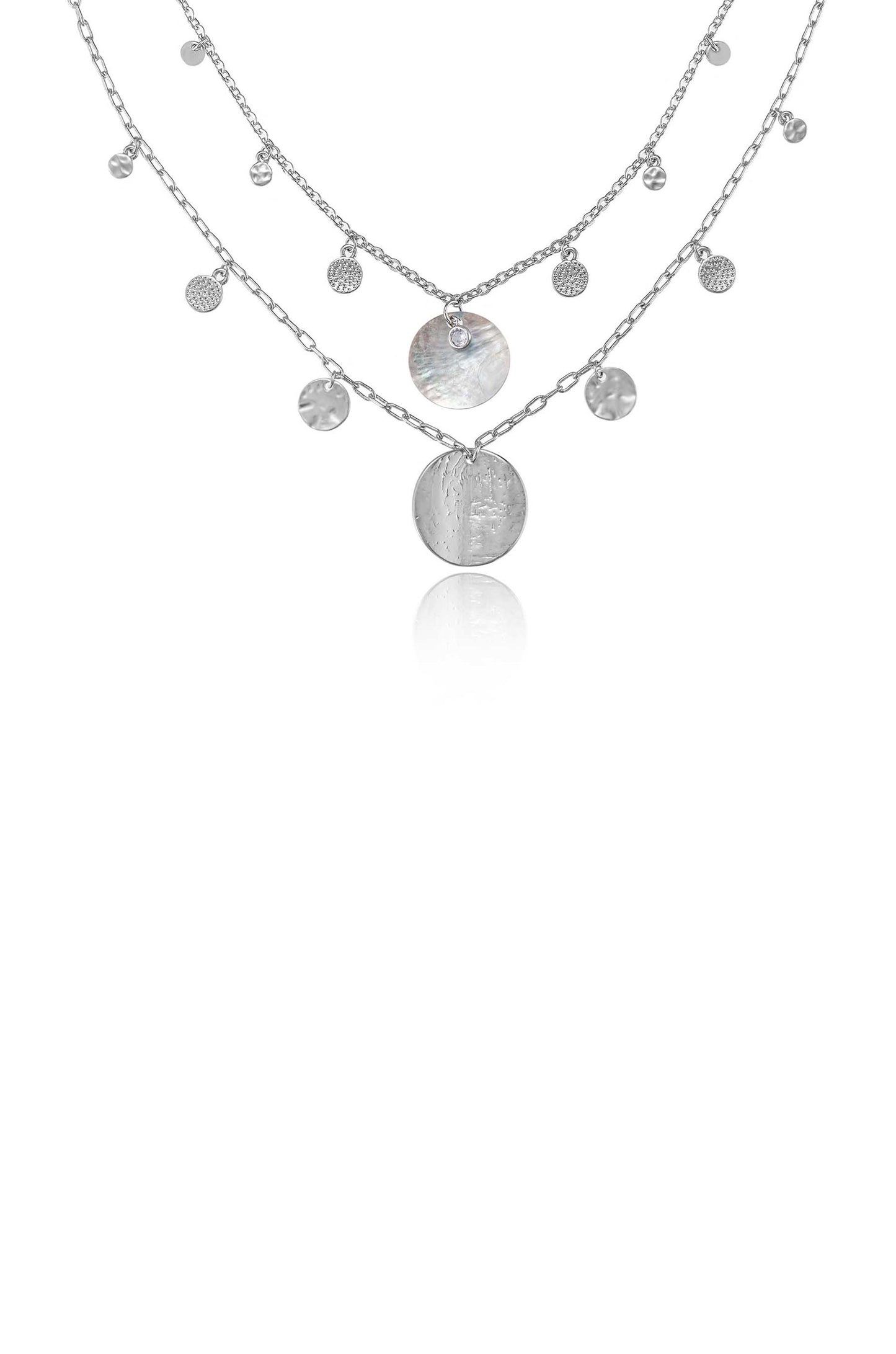 Pacific Princess Layered Shell Disc Necklace Set in rhodium