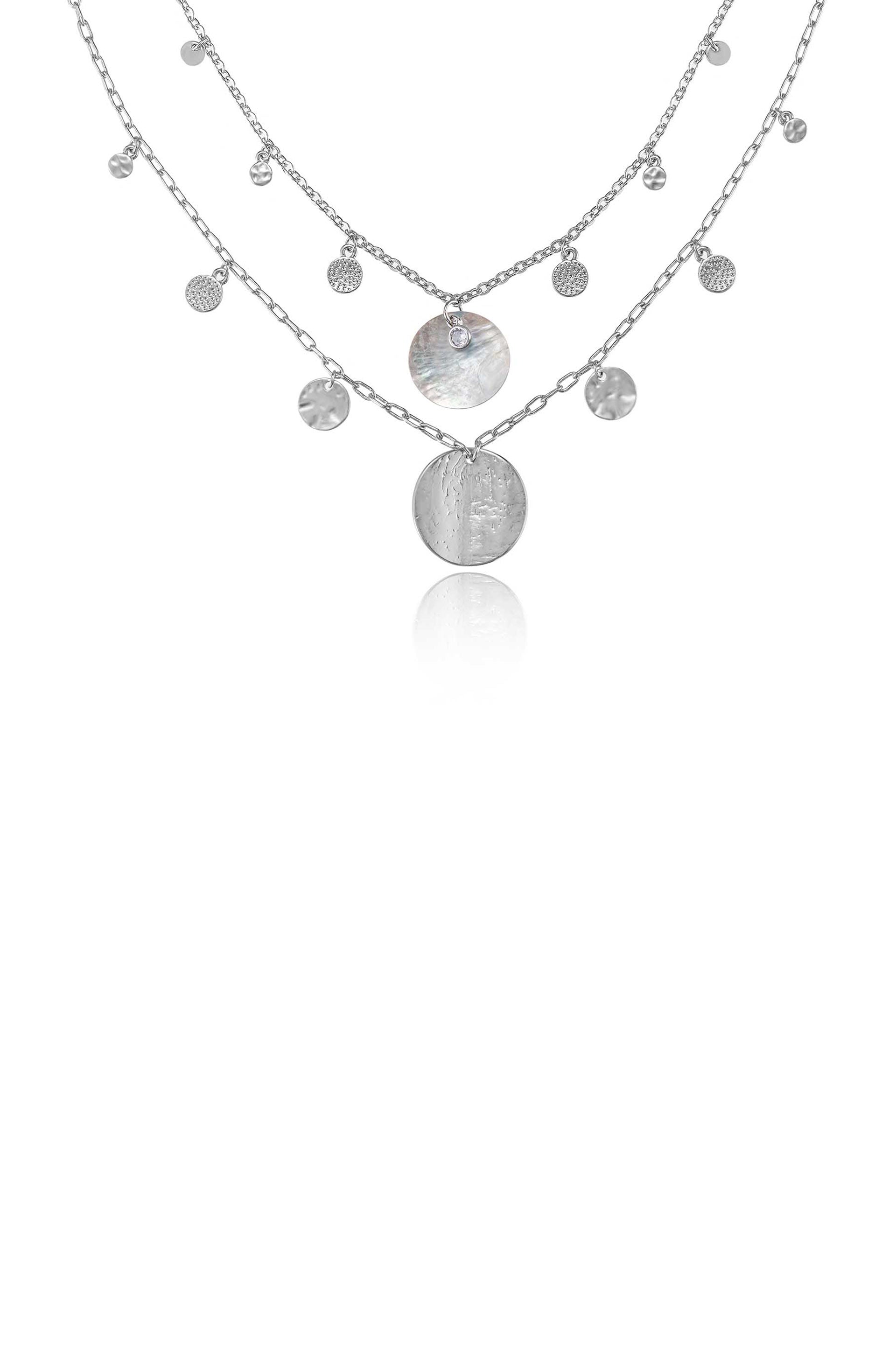Pacific Princess Layered Shell Disc Necklace Set in rhodium