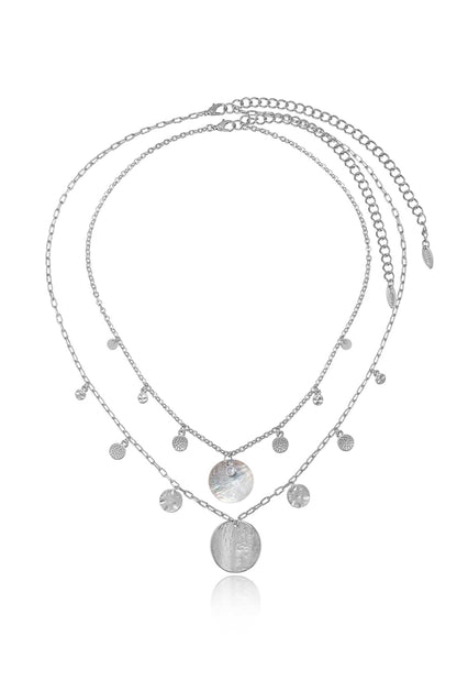 Pacific Princess Layered Shell Disc Necklace Set in rhodium full