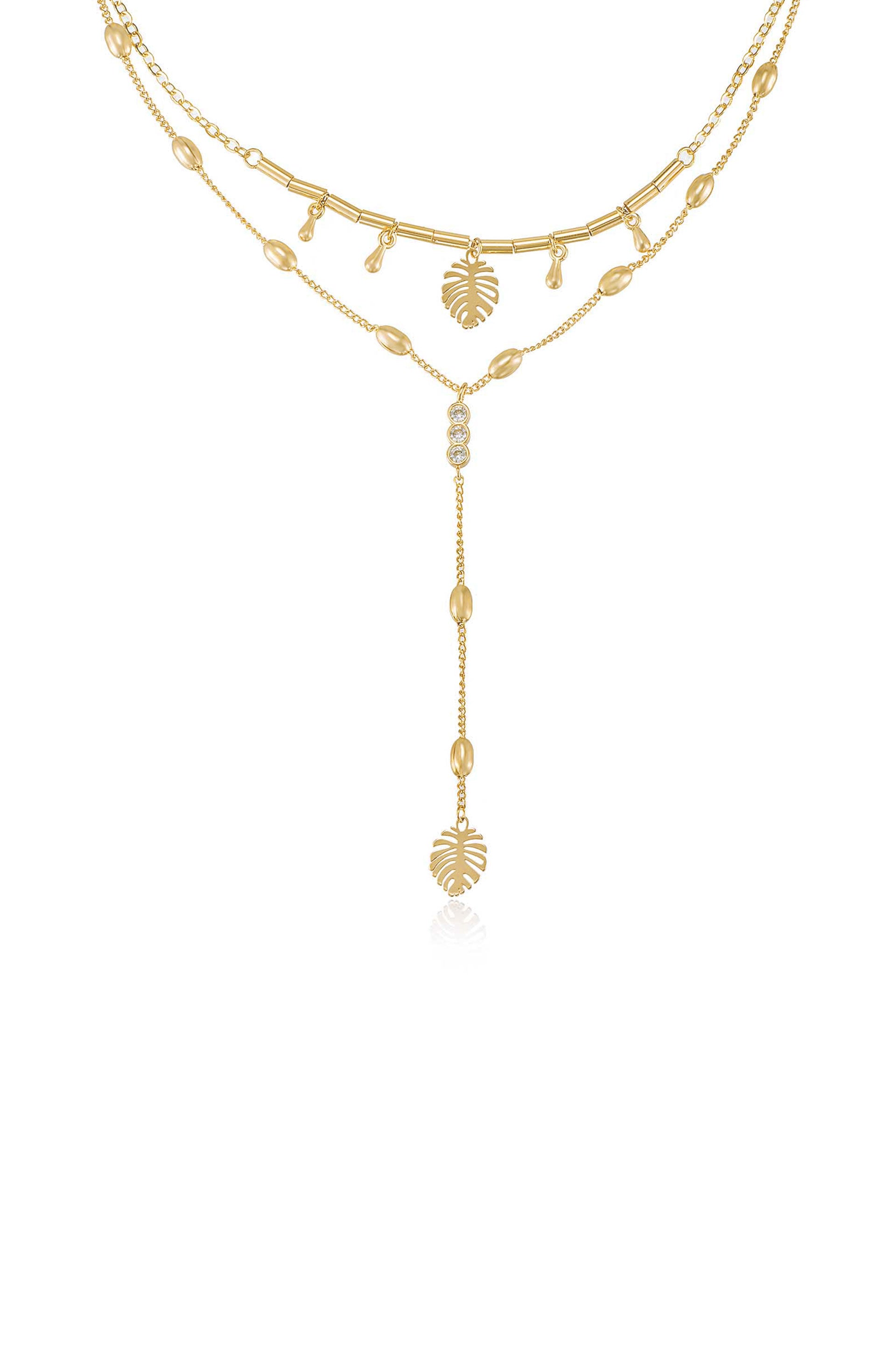Under the Palms 18k Gold Plated Layered Lariat Necklace