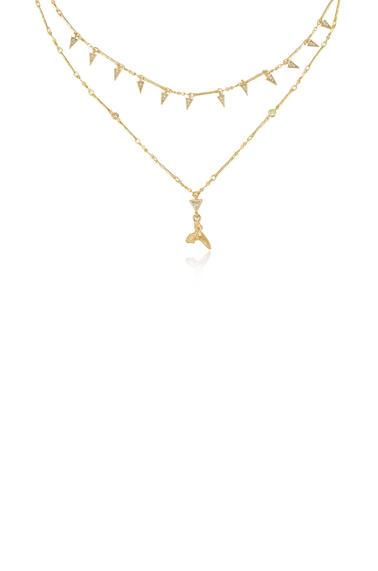 Layered Shark Tooth 18k Gold Plated Necklace