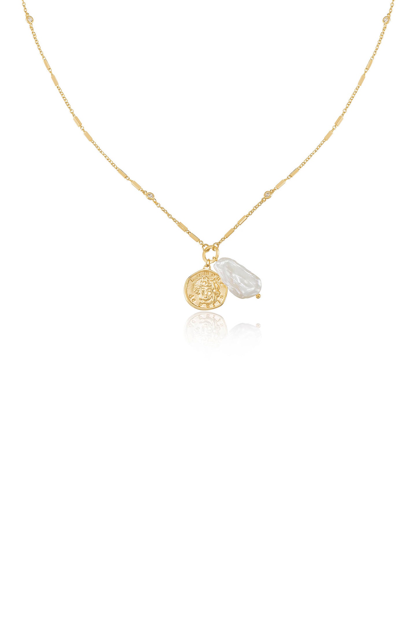 Trusty Trinkets Pearl and Coin 18k Gold Plated Necklace