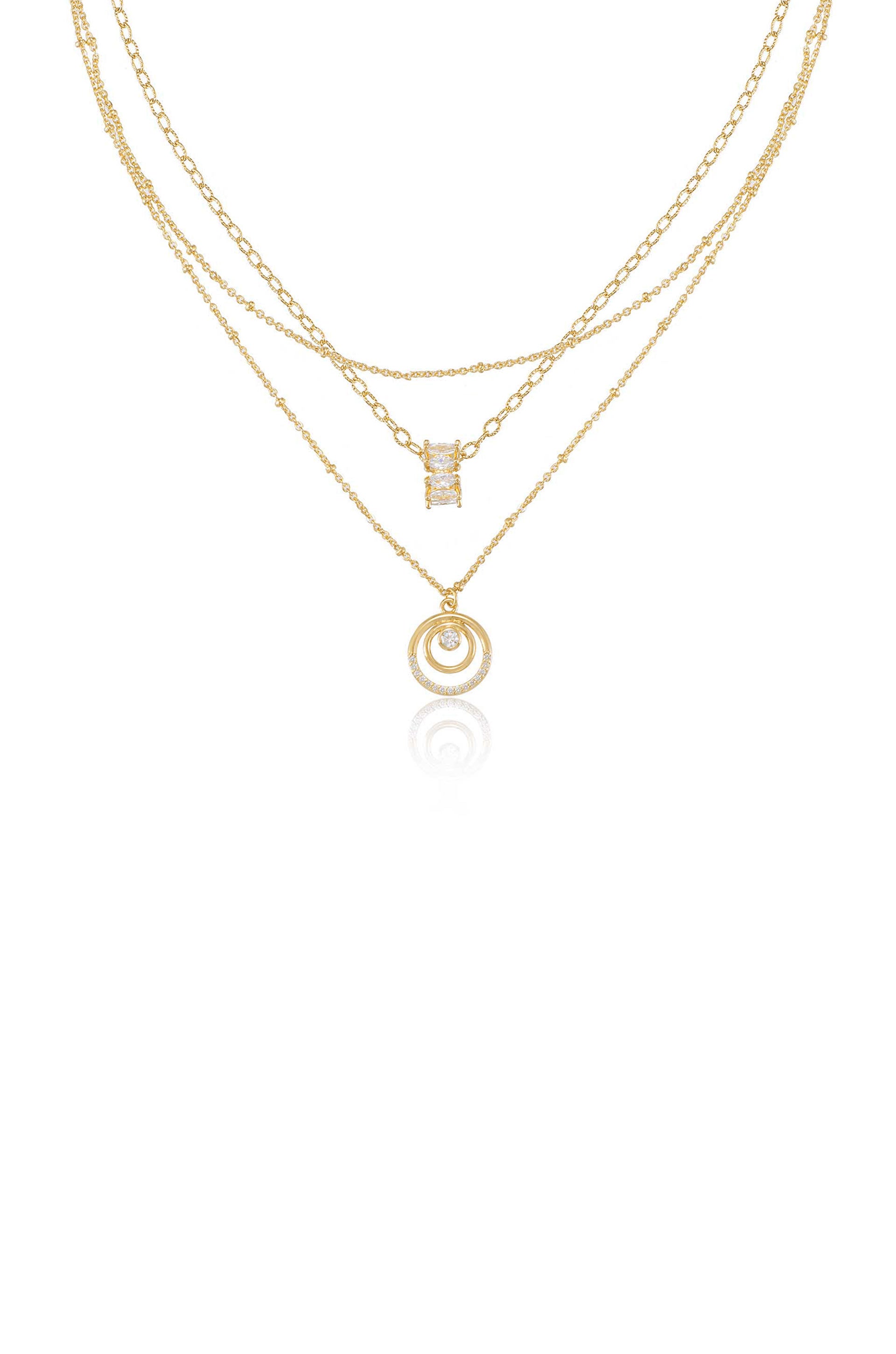 Circles of Crystal Dainty Layered 18k Gold Plated Necklace Set