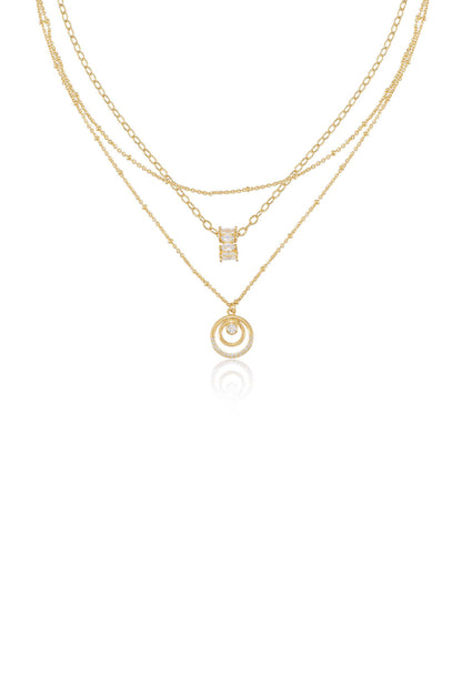Circles of Crystal Dainty Layered 18k Gold Plated Necklace Set