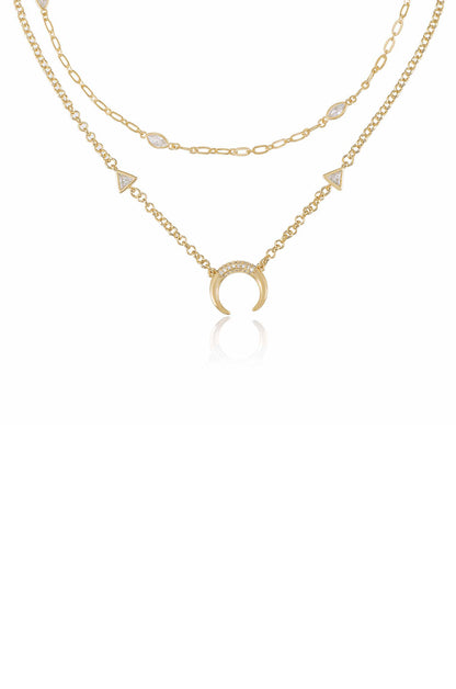 Mesmerize Me Crescent Horn 18k Gold Plated Layered Necklace Set
